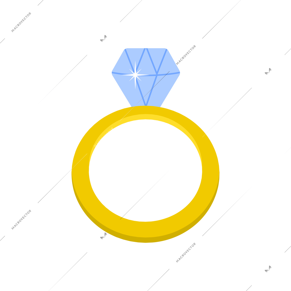 Gold ring with shiny diamond flat icon vector illustration