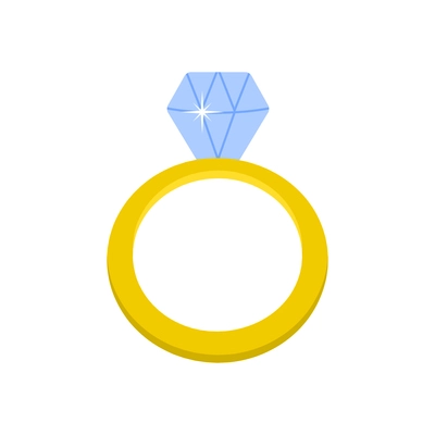 Gold ring with shiny diamond flat icon vector illustration