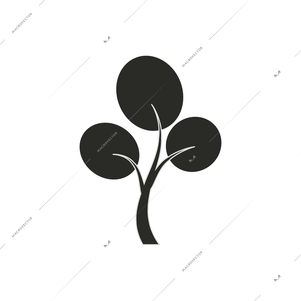 Foliage tree silhouette in black color flat vector illustration