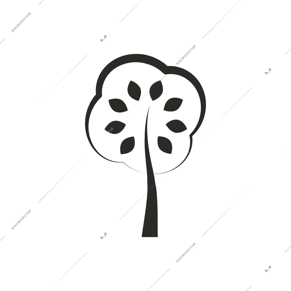 Flat foliage tree icon on white background silhouette vector illustration