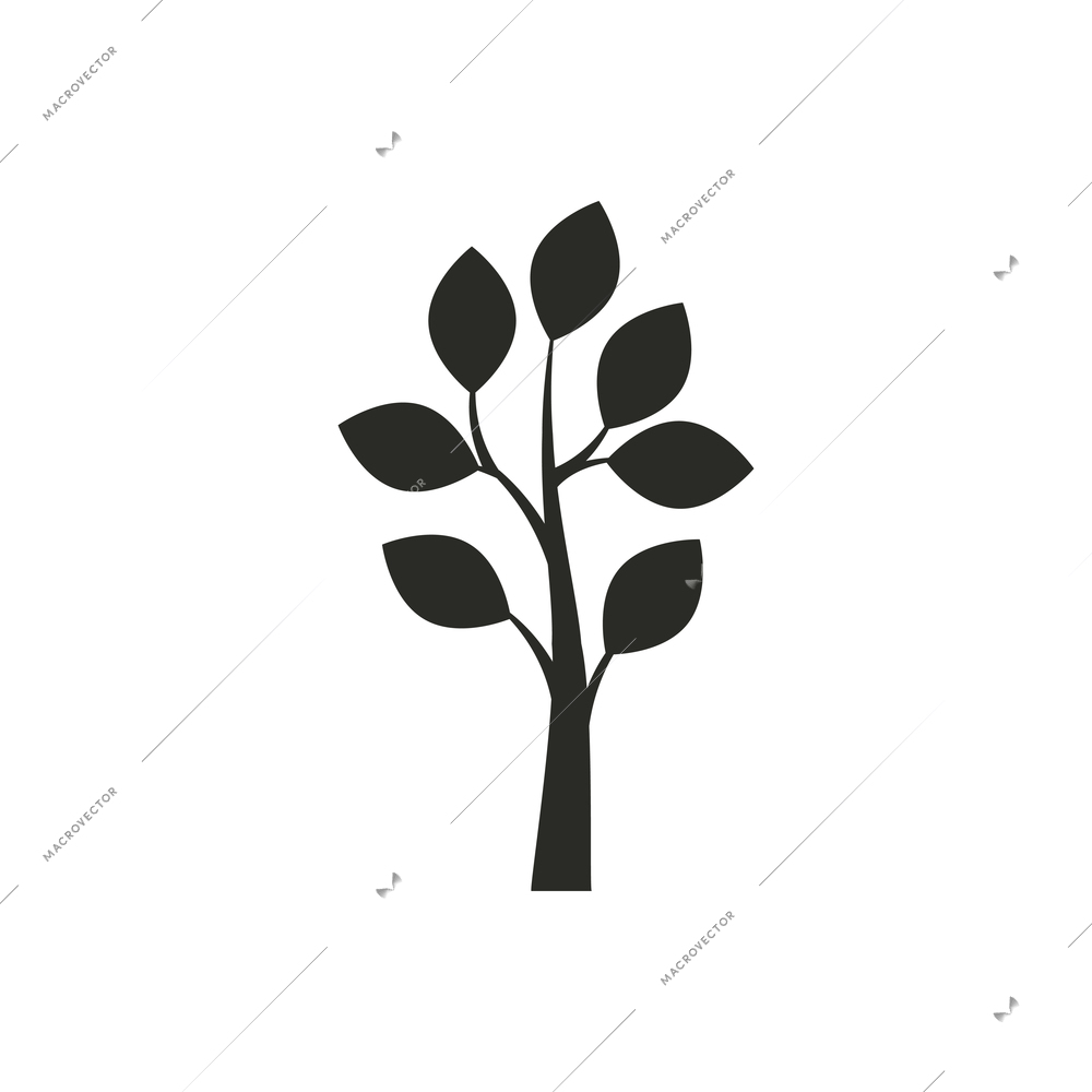 Black tree with leaves flat icon vector illustration