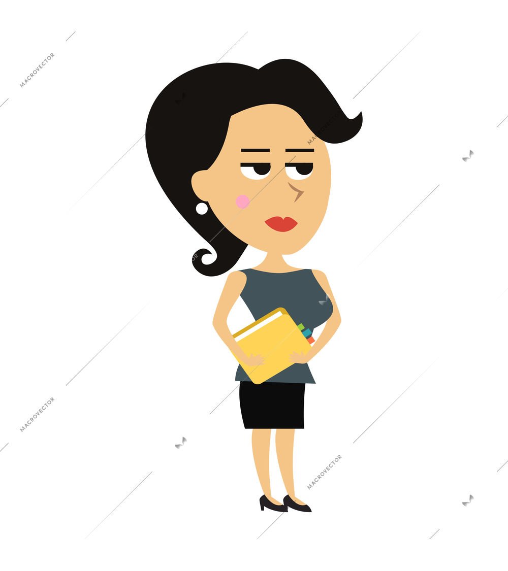 Emotionless businesswoman with agenda flat icon vector illustration