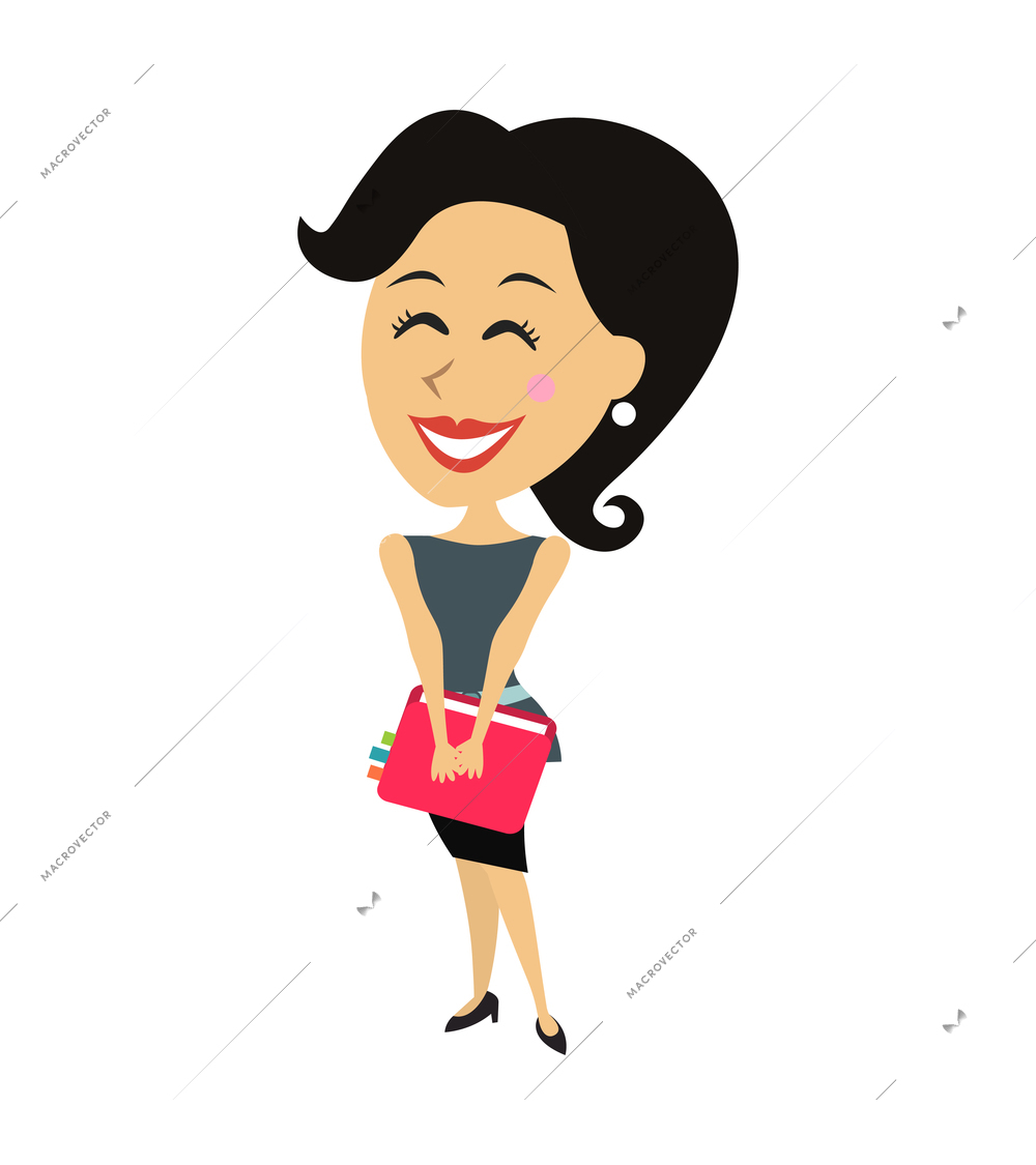 Flat icon with cheerful businesswoman holding agenda vector illustration
