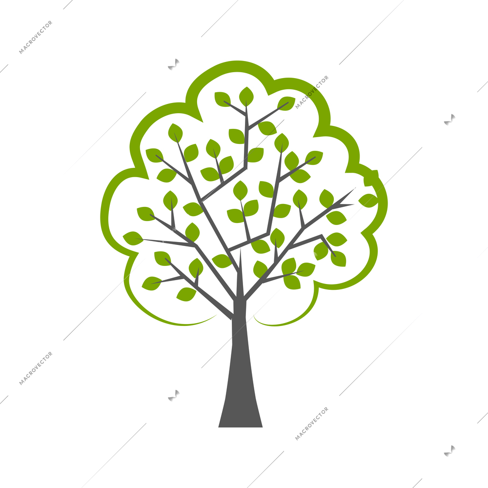 Icon with green birch tree in flat style vector illustration