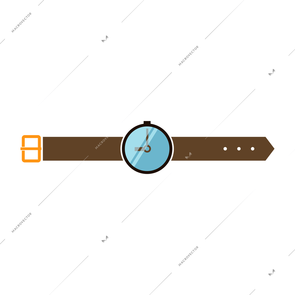 Hand watch with leather brown band flat icon vector illustration