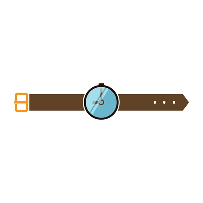 Hand watch with leather brown band flat icon vector illustration