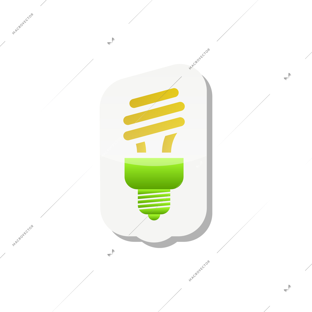 Flat sticker with eco energy saving spiral light bulb vector illustration