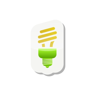 Flat sticker with eco energy saving spiral light bulb vector illustration