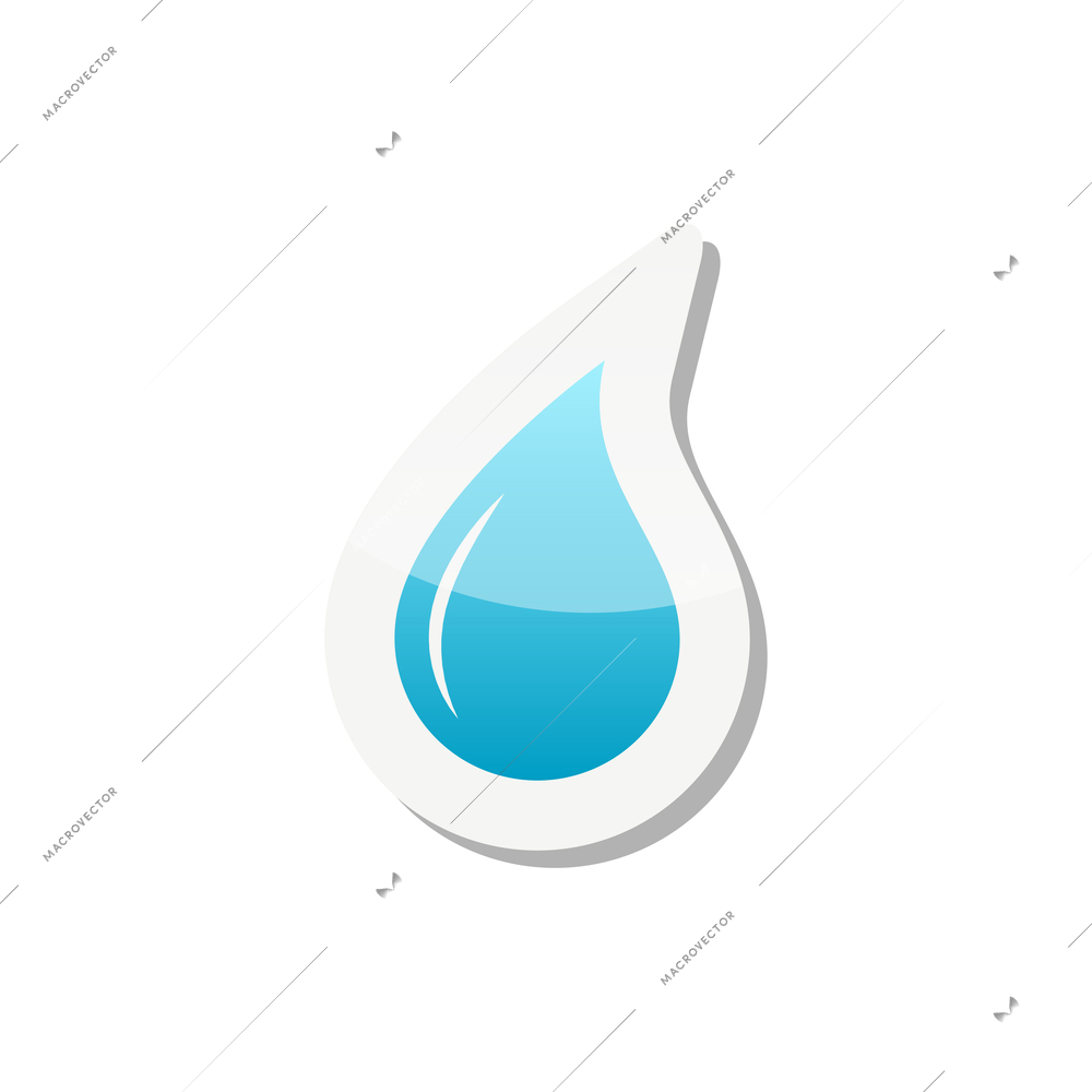 Sticker with flat blue water drop vector illustration