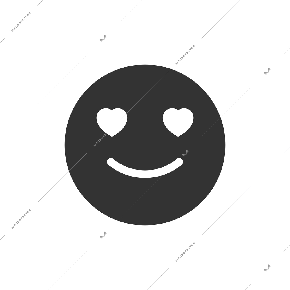 Flat smiley face with eyes in shape of heart vector illustration