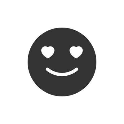 Flat smiley face with eyes in shape of heart vector illustration