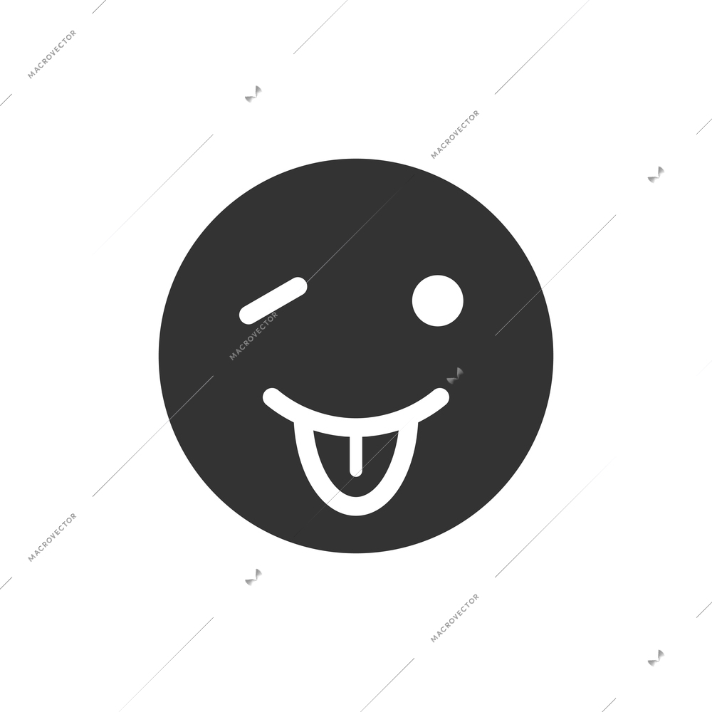 Flat round black winking smiley icon vector illustration