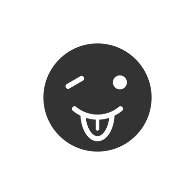 Flat round black winking smiley icon vector illustration