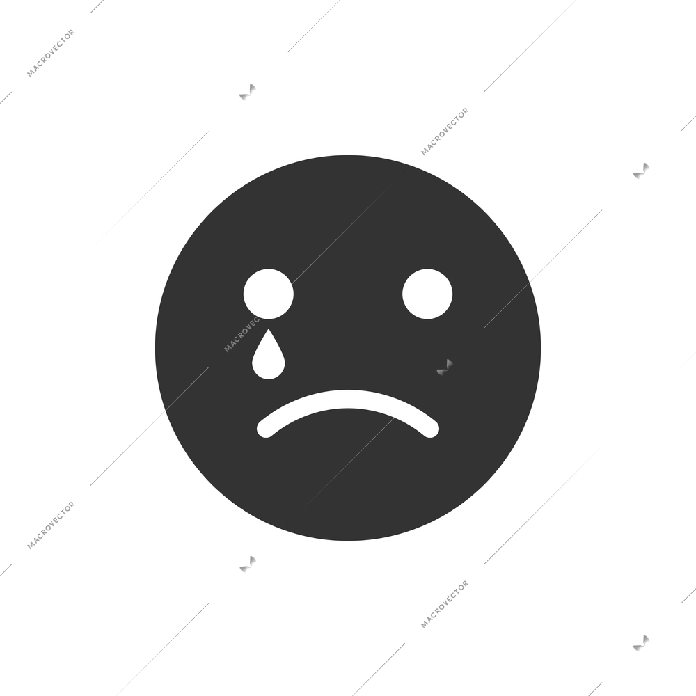 Flat smiley icon with sad face expression and tear vector illustration