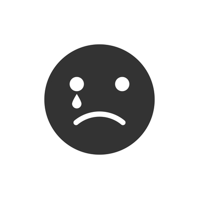 Flat smiley icon with sad face expression and tear vector illustration