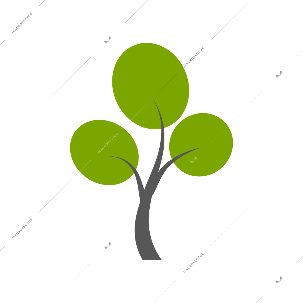 Tree with green foliage flat icon vector illustration