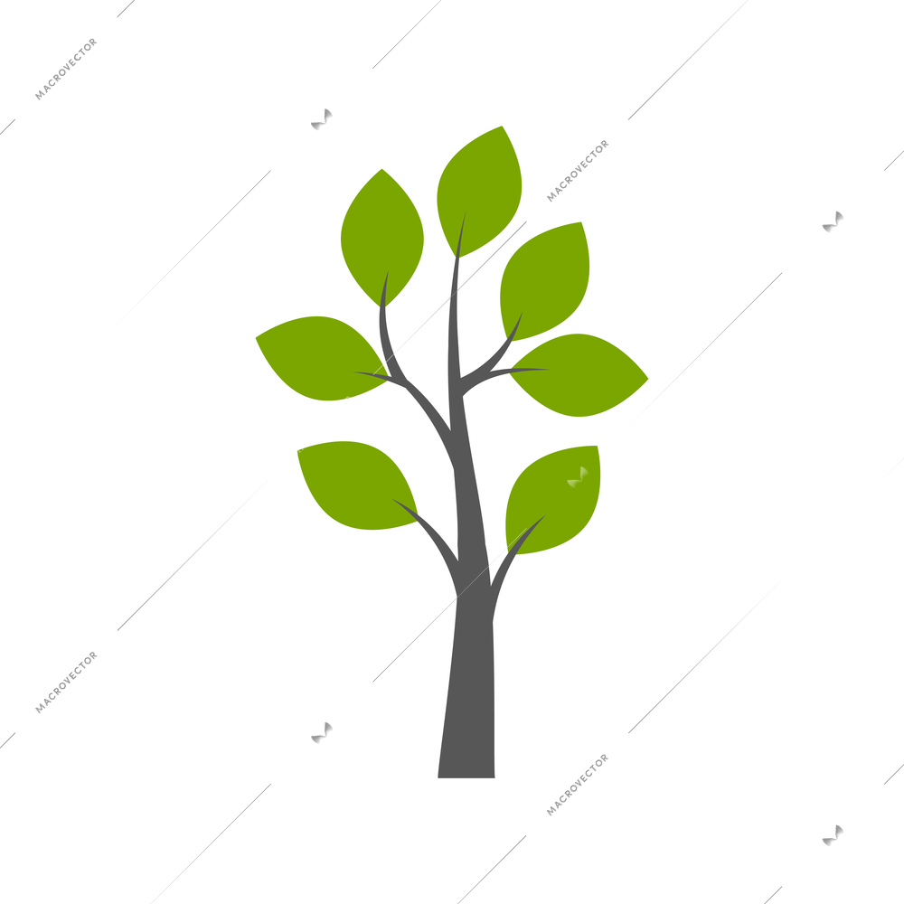 Tree with green leaves flat icon on white background vector illustration