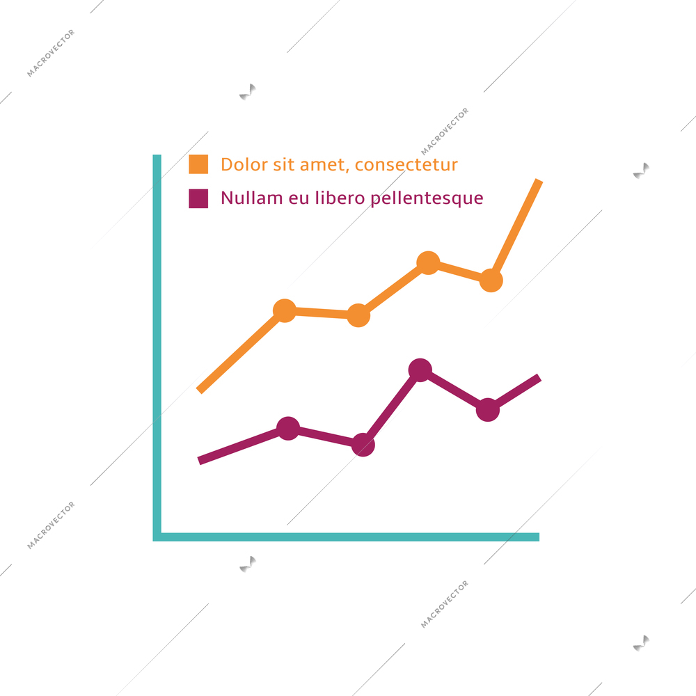 Business financial infographic element with color line charts flat vector illustration