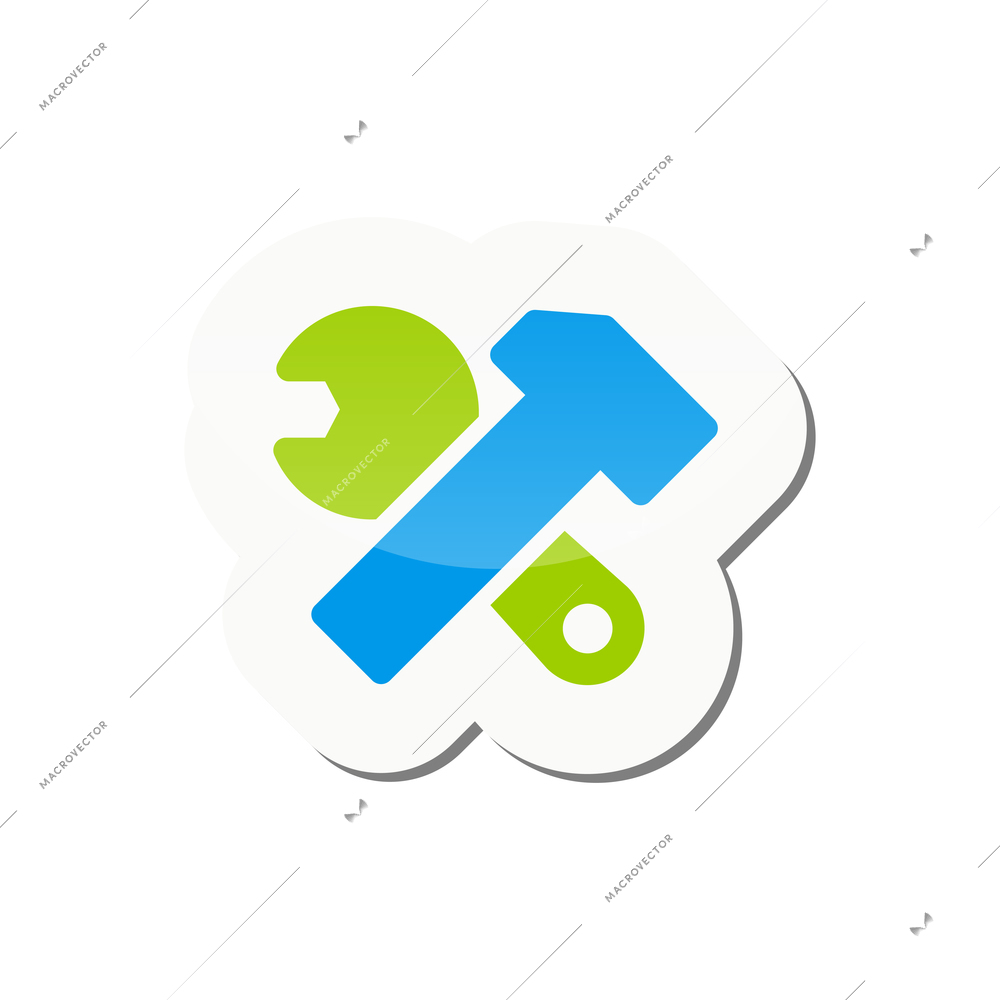 Color tools icon on sticker with wrench and hammer flat vector illustration
