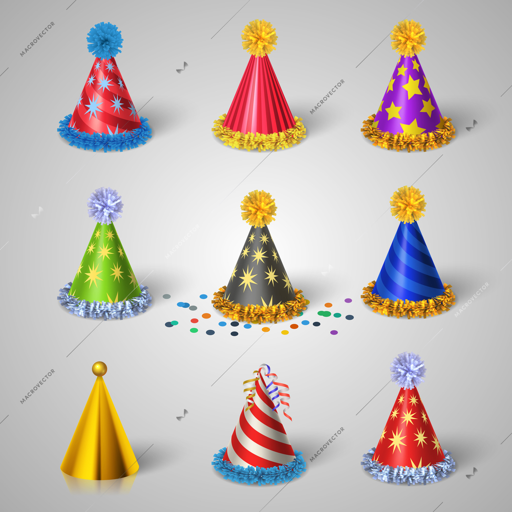 Party celebration hat icons set vector illustration