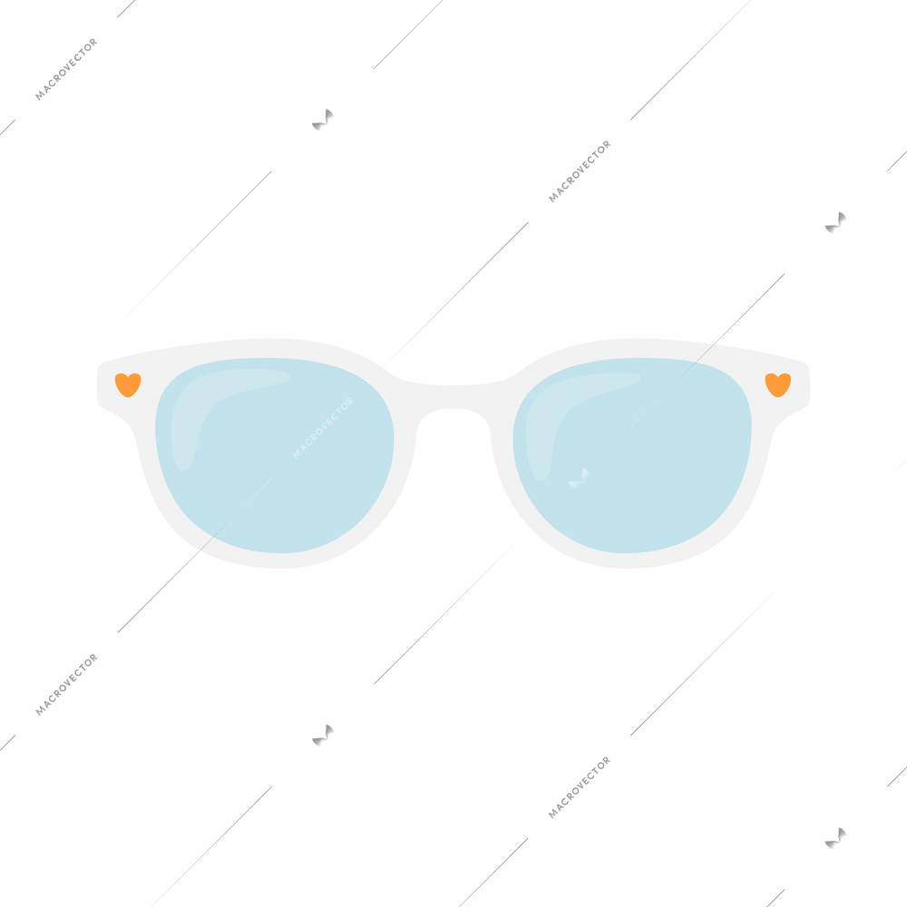 Flat icon with hipster glasses with white frame and orange hearts vector illustration