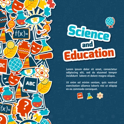 Science and education areas colored paper stickers set on blue background vector illustration