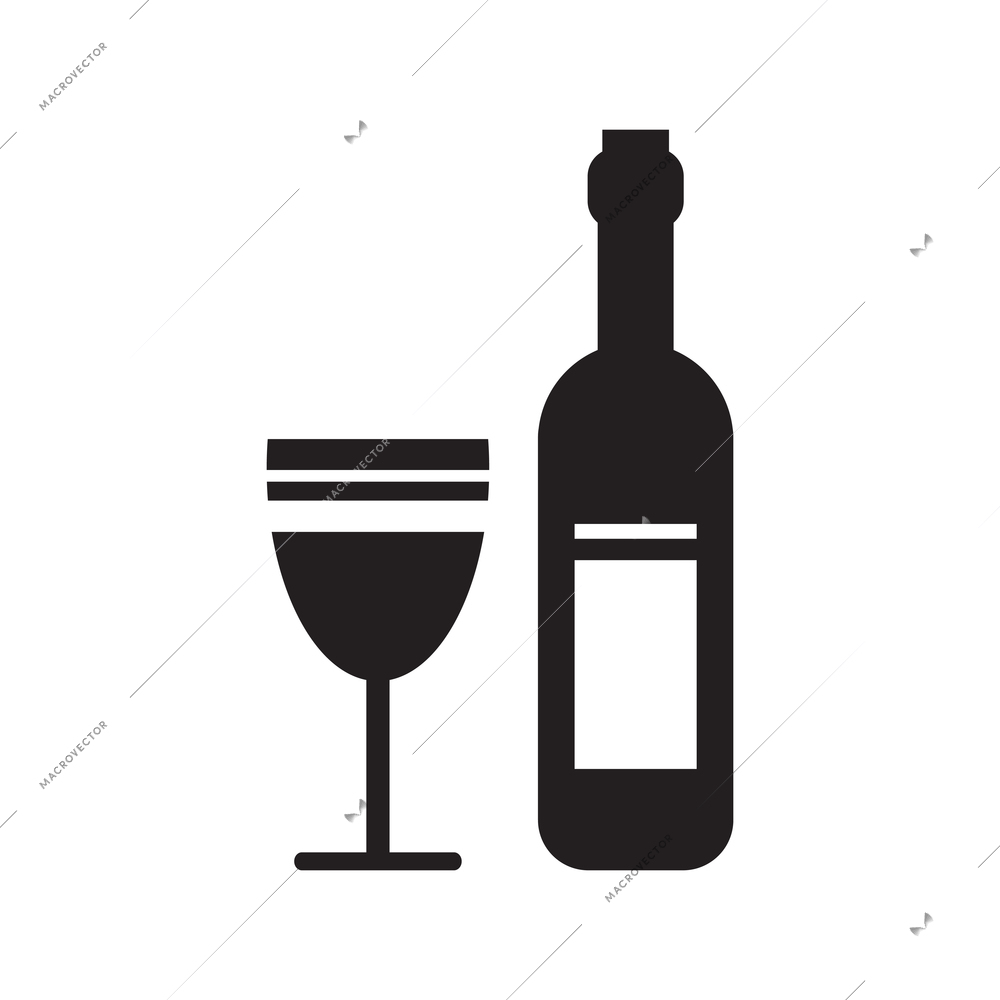 Flat icon with bottle of wine and glass silhouette isolated vector illustration