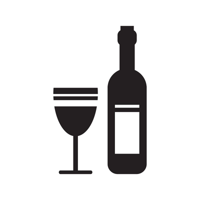 Flat icon with bottle of wine and glass silhouette isolated vector illustration