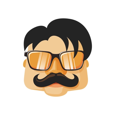 Flat icon with male hipster face wearing glasses with orange lens vector illustration