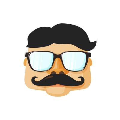 Hipster character face with hairstyle moustache glasses flat icon vector illustration