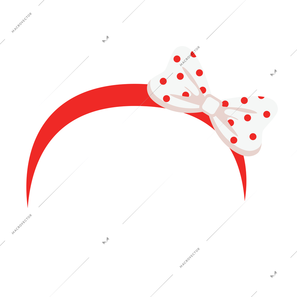 Girlish red headband with spotted bow flat icon vector illustration