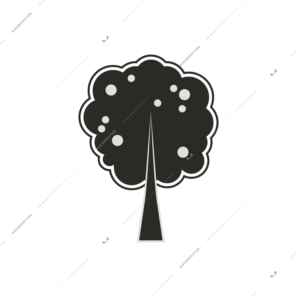 Flat icon with black blooming tree silhouette vector illustration