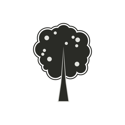Flat icon with black blooming tree silhouette vector illustration