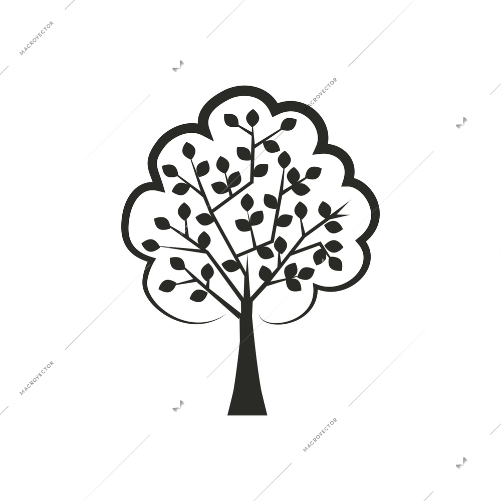 Flat black icon with summer tree vector illustration