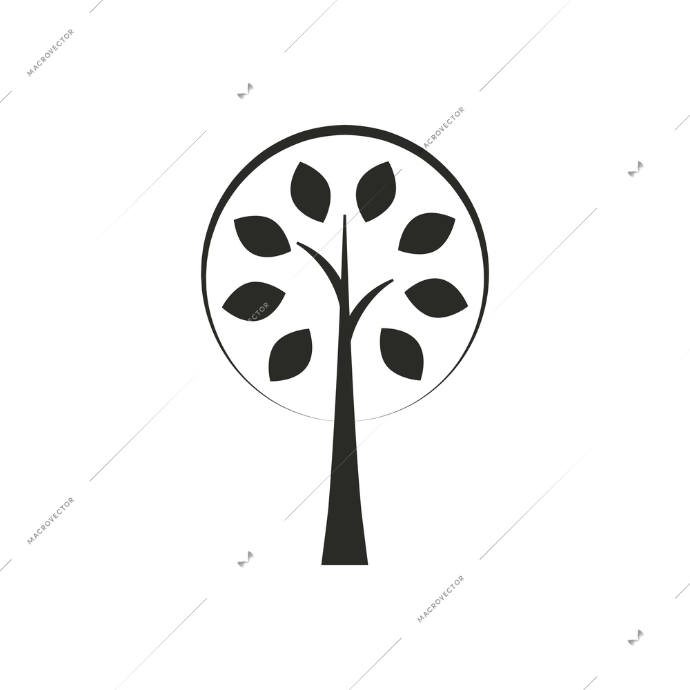 Garden tree silhouette icon flat vector illustration