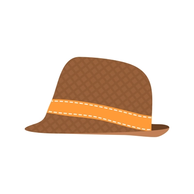 Hipster accessory icon with brown hat flat vector illustration