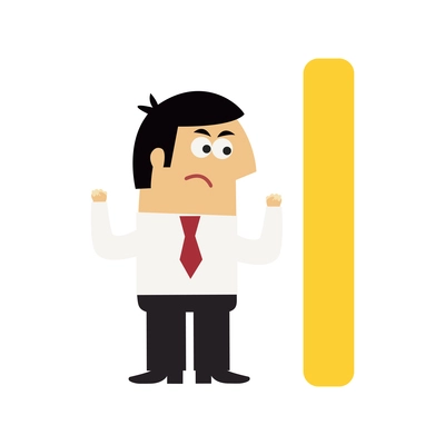 Flat character of angry businessman or office manager standing near yellow wall vector illustration