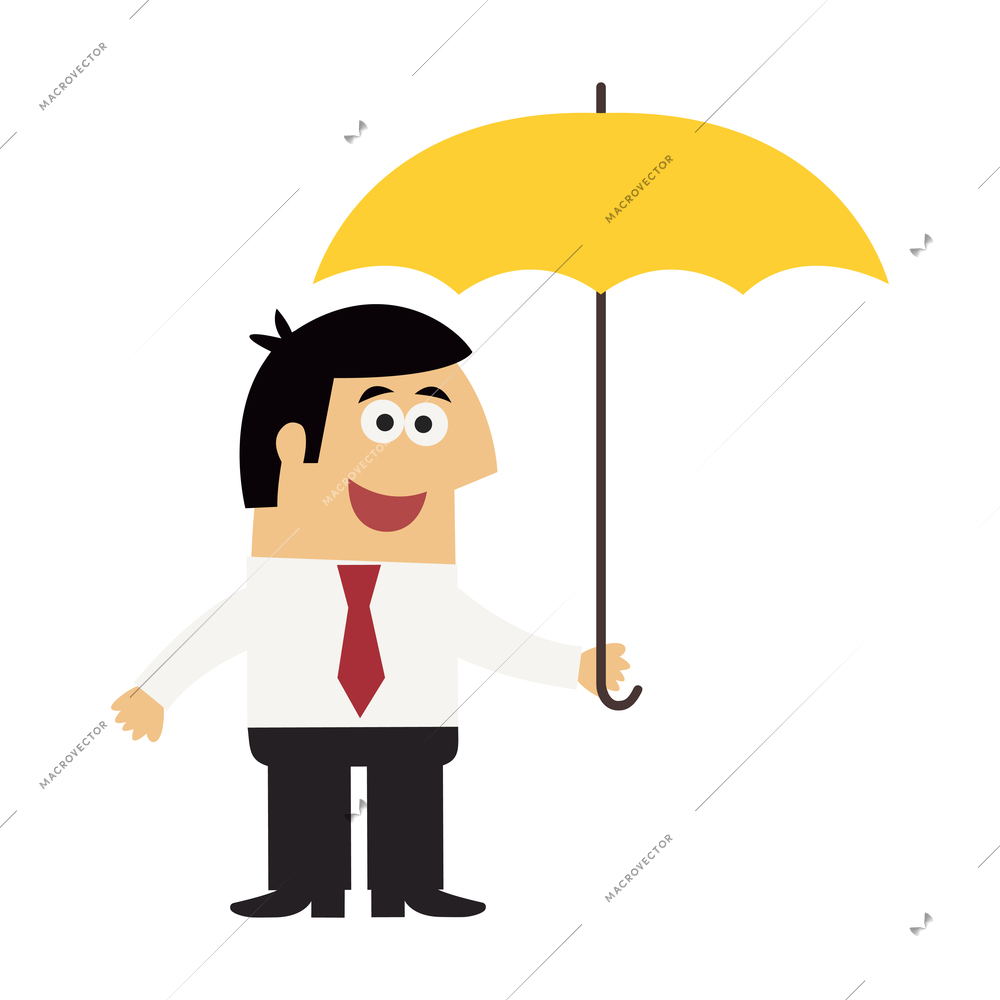 Happy office manager holding yellow umbrella flat vector illustration