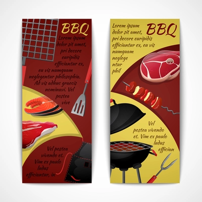 Bbq party fresh hot meat grill menu vertical banner set isolated vector illustration