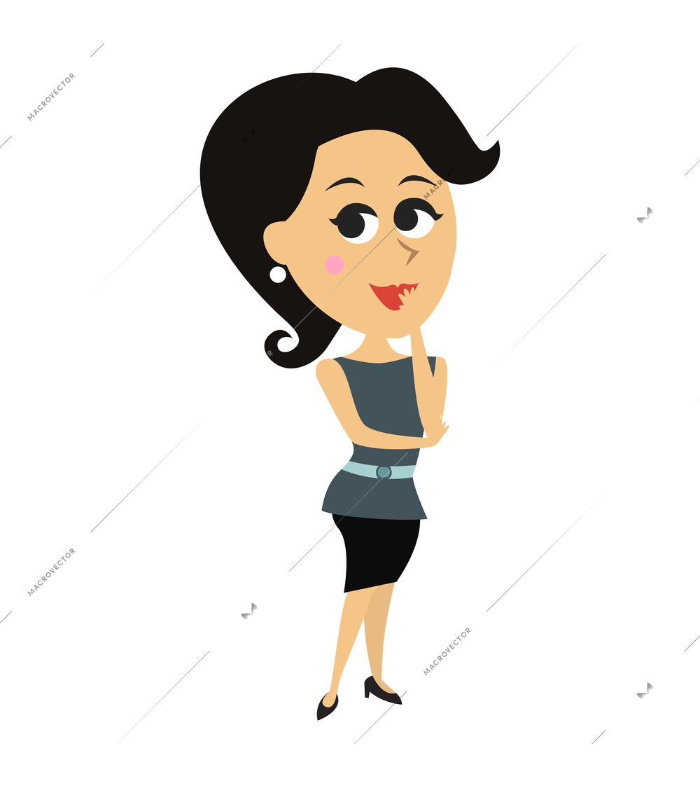 Businesswoman pose icon with flat character of pretty office girl vector illustration