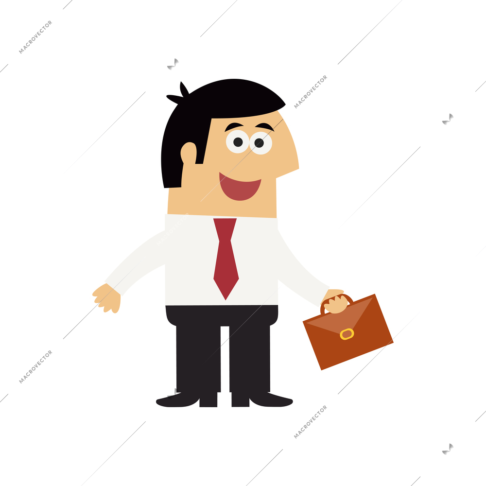 Business life flat icon with smiling businessman holding briefcase vector illustration