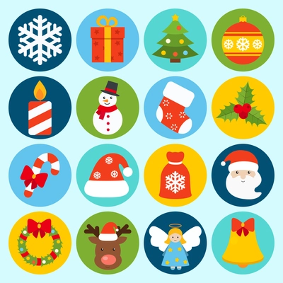 Christmas holiday decoration icons set with snowflake gift box pine tree isolated vector illustration