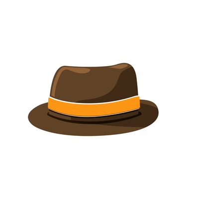 Fashionable brown fedora hat flat icon vector illustration