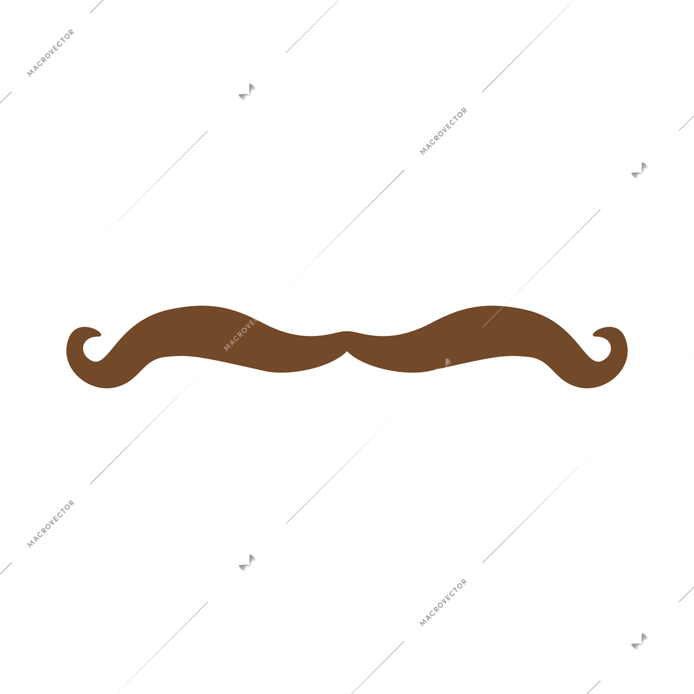 Brown curly moustache flat icon vector illustration