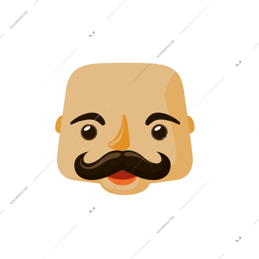 Flat icon with face of male hipster character wearing curly moustache vector illustration