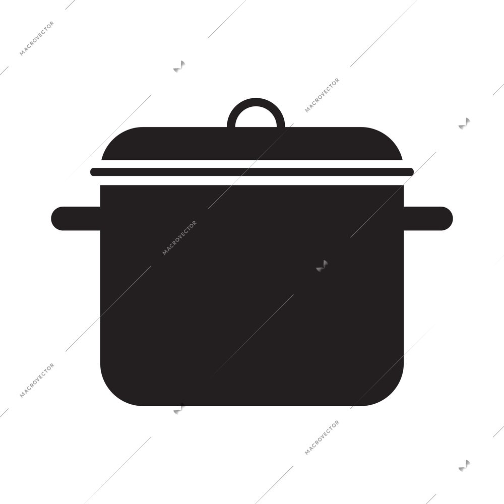 Black saucepan silhouette on white background flat vector illustration