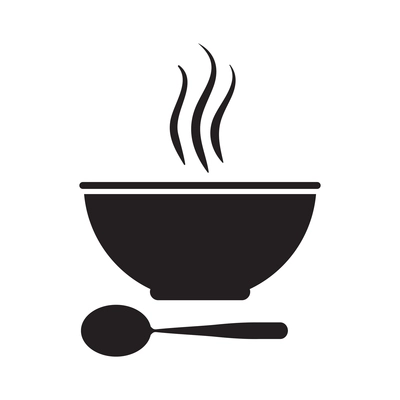 Flat icon with bowl of hot soup and spoon isolated vector illustration