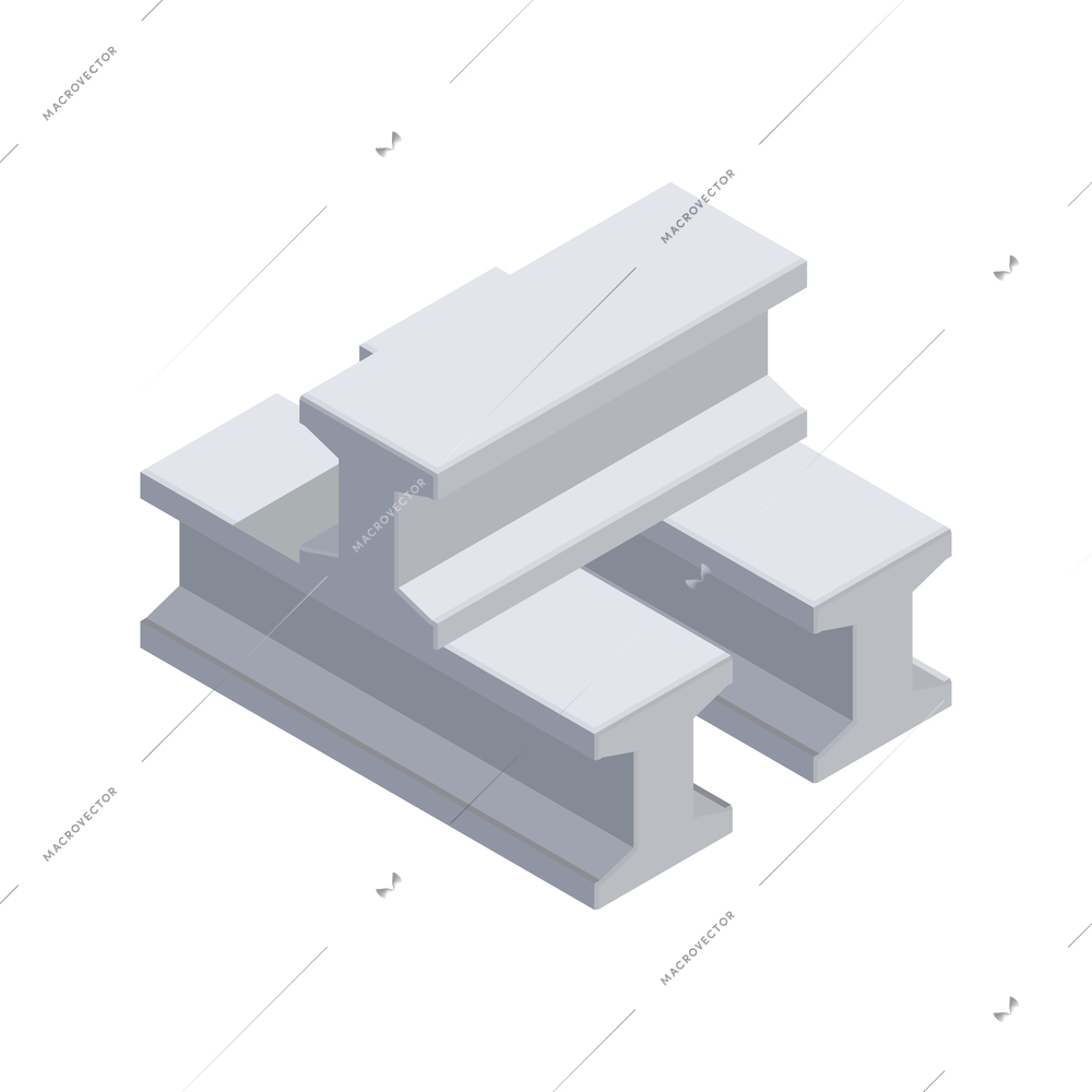 Metallurgy foundry industry isometric composition with isolated image of steel rails bunch vector illustration