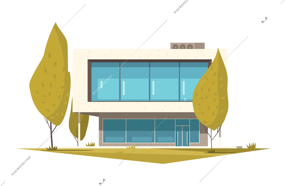 House design composition with outdoor scenery with trees and image of living house facade flat isolated vector illustration