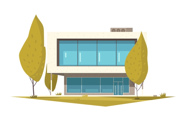 House design composition with outdoor scenery with trees and image of living house facade flat isolated vector illustration